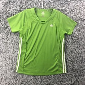 Adidas Shirt Womens Medium Green White Bneck 3 Stripe ATS Dry Shirt